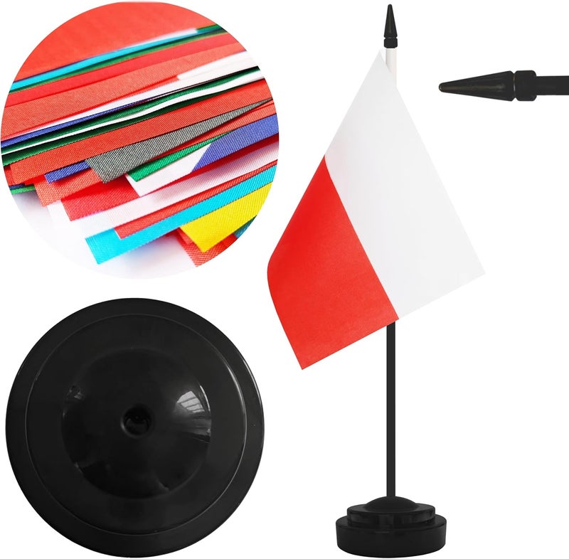 Yamiuo 2 Pack Poland Desk Flag Set, Polish Desktop Small Miniature Table Office Flag with 12" Black Pole and Black Base, Offices, Classroom, Home, Festival Decoration (Poland) - Image 3
